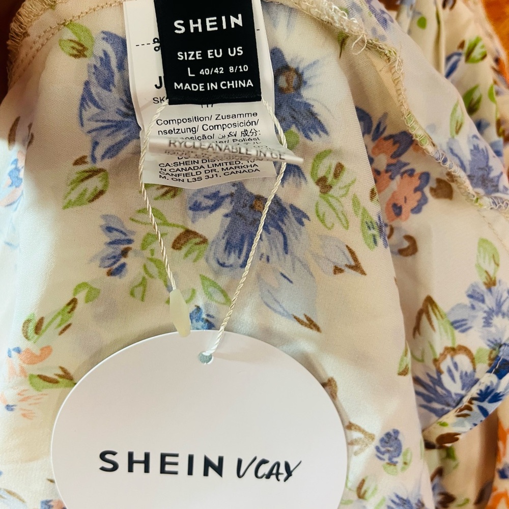 SHEIN Floral Print Dress with Blue and Orange Accents - Picture 7 of 7
